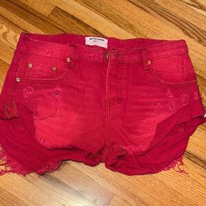 One Teaspoon Vibrant Red Distressed Jean Shorts
